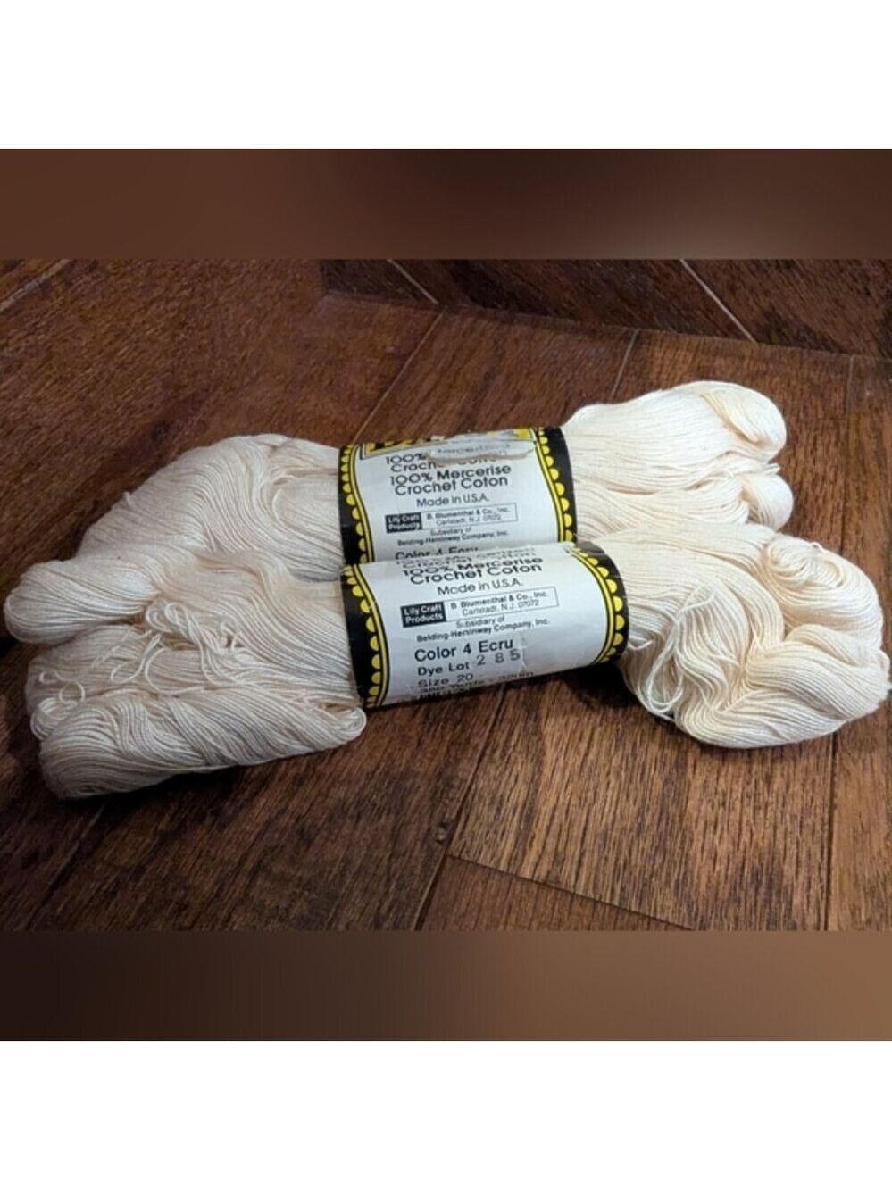 Vintage Lily Daisy Mercerized Cotton Yarn 2x 350 Yard Skiens Color Ecru. Size 20